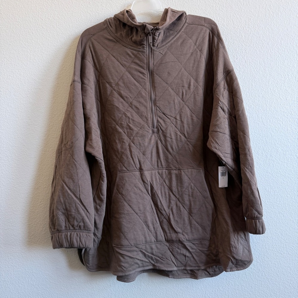Old Navy Womens XL Quilted 1/2 Zip Hoodie Play Clay Brown Diamond Stitch 752270